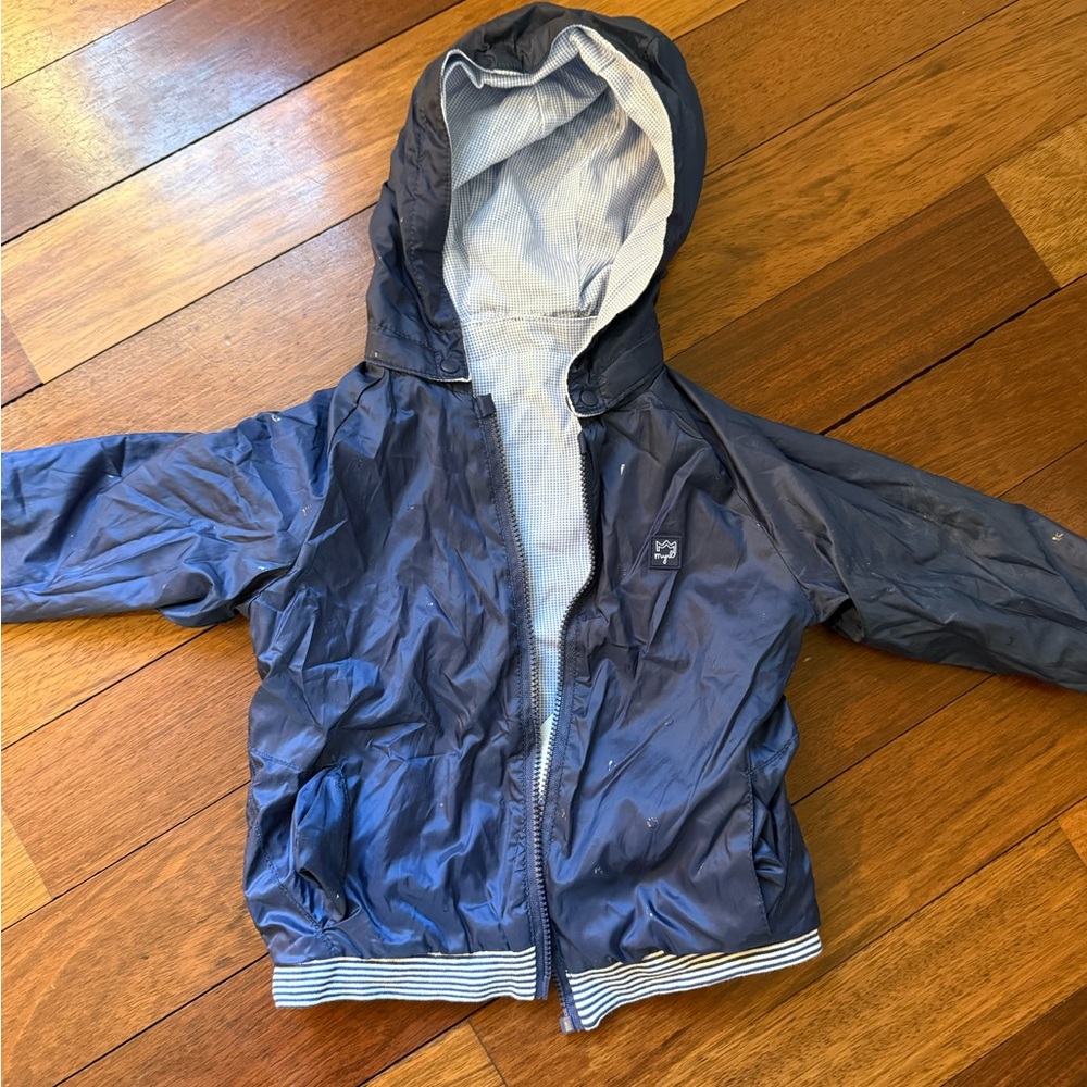 Mayoral Blue and White Raincoat with detachable Hood Sz 12M